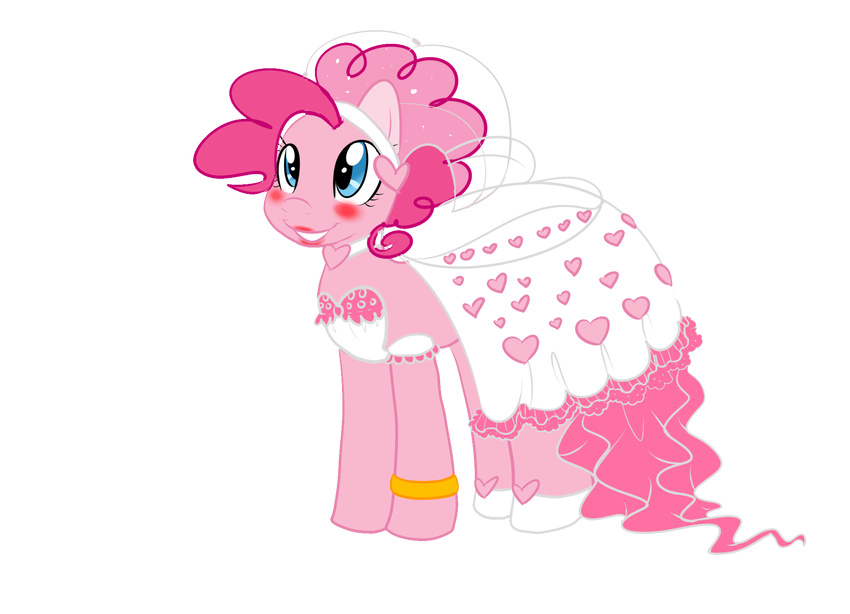 anaxboo blue_eyes blush clothed clothing equine female feral friendship_is_magic fur hair hi_res horse mammal my_little_pony pie pink_fur pink_hair pinkie pinkie_pie_(mlp) plain_background pony smile solo transparent_background wedding_gown zombs