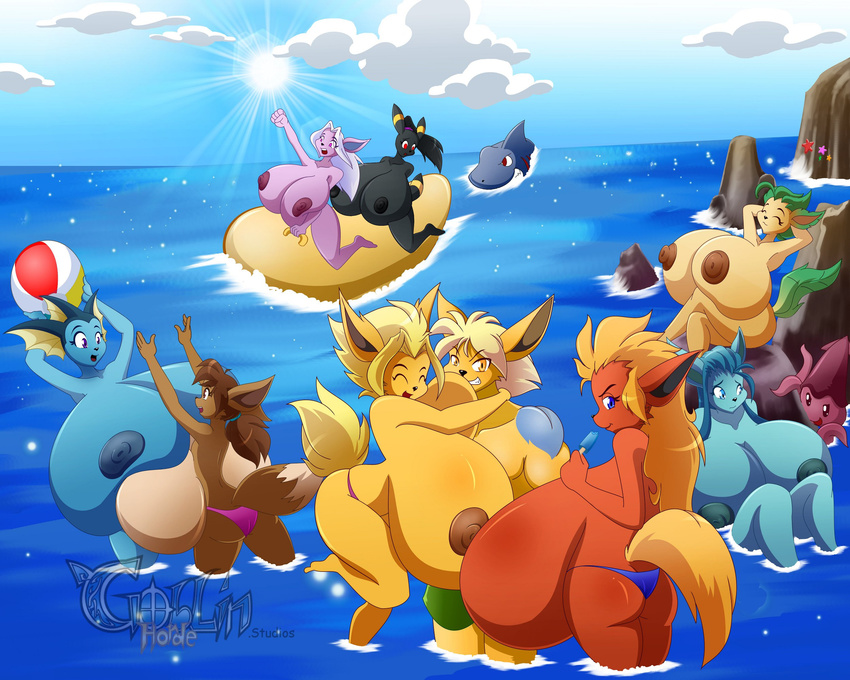 anthro ball beach big_breasts big_nipples bikini black_fur black_nipples blitza blonde_hair blue_eyes blue_nipples blue_skin breast_squish breasts brown_fur brown_hair brown_nipples butt canine cephalopod clothed clothing cloud ear_markings eevee eeveelution espeon facial_markings female fish flareon fox fur glaceon goblinhordestudios green_hair grin hair half-dressed hi_res hindpaw hug huge_breasts hyper hyper_breasts ice_cream jolteon k9wolf leafeon long_hair looking_back male mammal marine markings nintendo nipples nude open_mouth outside paws pok&#233;mon pok&#233;morph pok&eacute;mon pok&eacute;morph ponytail purple_eyes purple_skin red_eyes red_fur sea seaside shark sitting skimpy sky smile squid sun swimsuit thighs tight_clothing topless umbreon vaporeon video_games water white_hair yellow_eyes yellow_fur