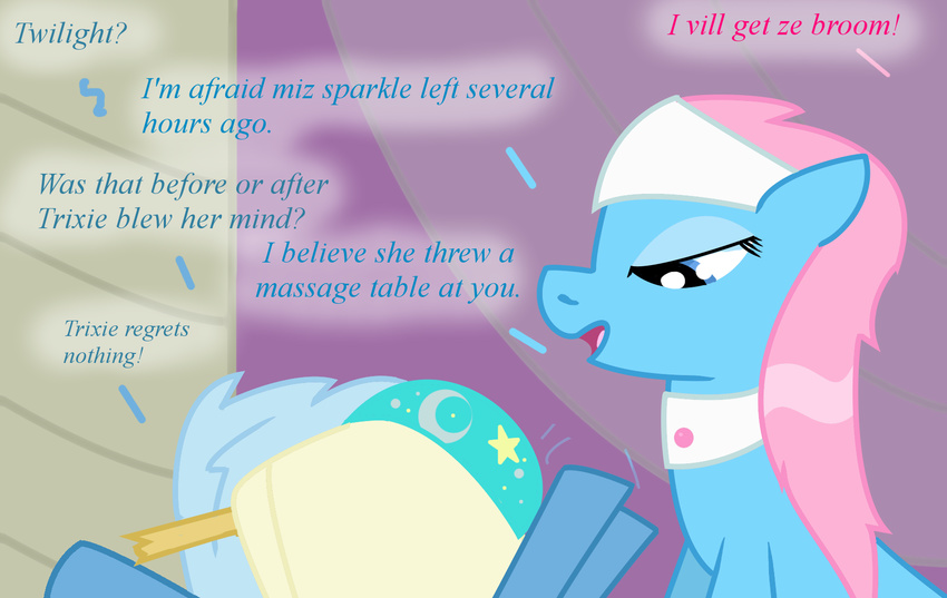 blue_eyes blue_fur blue_hair dazed-and-wandering dialog dialogue duo dw1482 english_text equine female feral friendship_is_magic fur hair horse humor lotus_(mlp) mammal my_little_pony obsession pink_hair pony stalker stalking text trixie_(mlp)