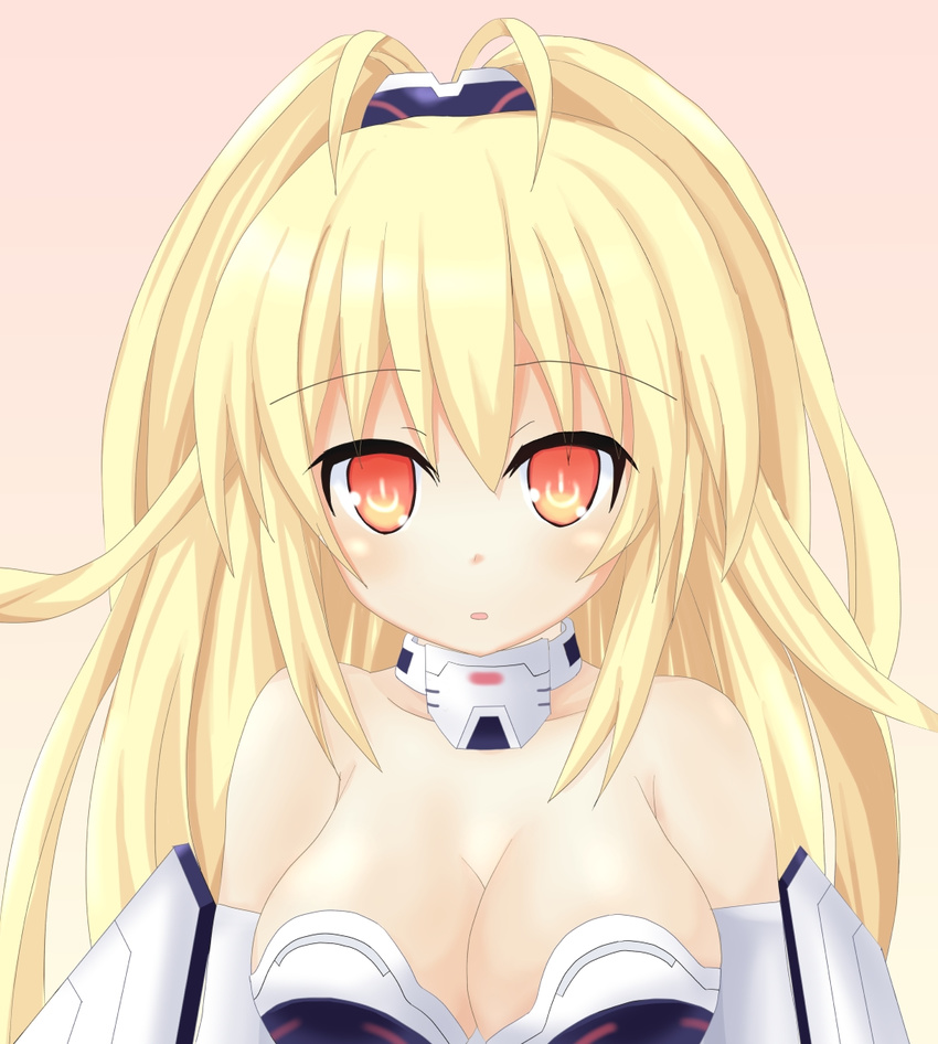 blonde_hair breasts highres kami_jigen_game_neptune_v large_breasts long_hair looking_at_viewer neptune_(series) open_mouth orange_eyes sarvuant solo symbol-shaped_pupils yellow_heart