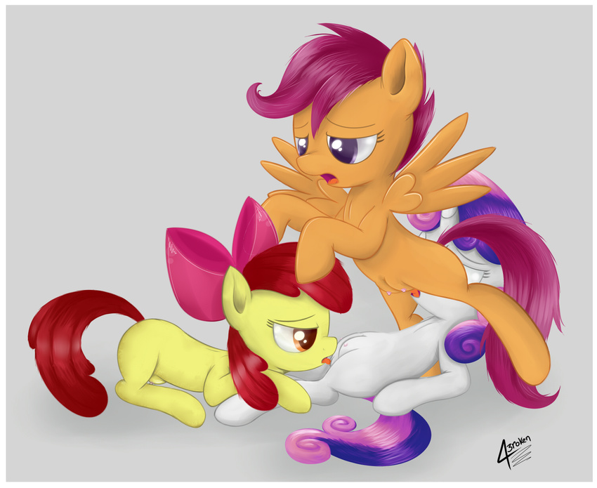 apple_bloom_(mlp) colored cub cunnilingus cutie_mark_crusaders_(mlp) english_text equine female feral friendship_is_magic group hair horn horse lesbian licking mammal my_little_pony oral oral_sex pegasus plain_background pony scootaloo_(mlp) sex sweetie_belle_(mlp) teats text tongue two_tone_hair unicorn vaginal wings young