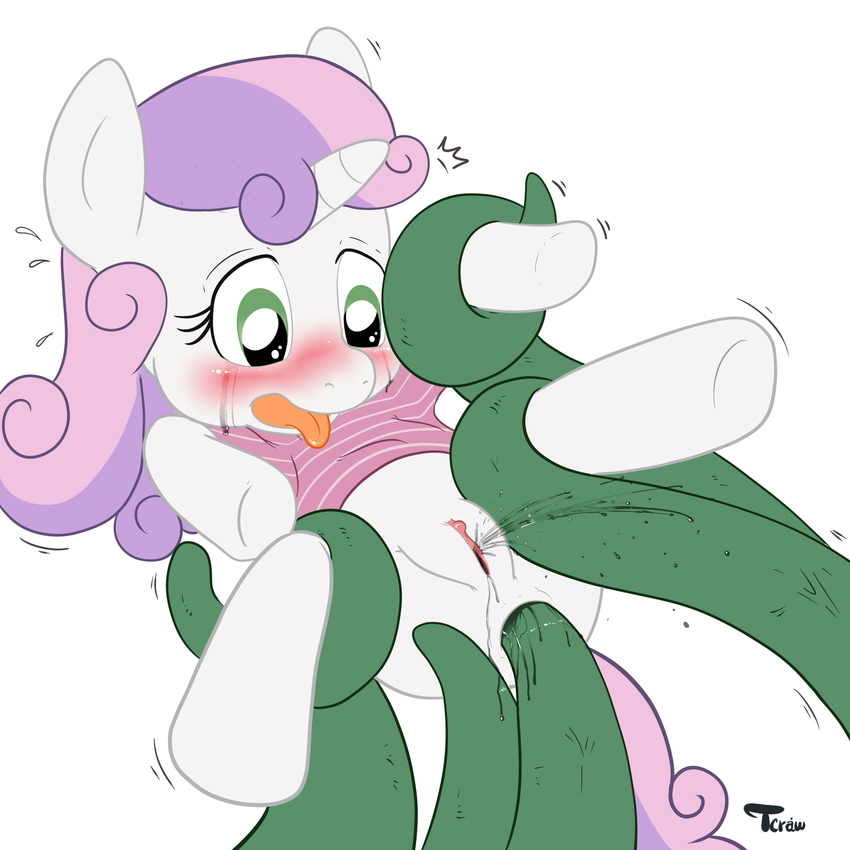 anal anal_penetration clitoris clothing cub cutie_mark_crusaders equine female female_ejaculation feral friendship_is_magic fur green_eyes hair horn launny mammal my_little_pony orgasm penetration plain_background pussy pussy_juice solo sweetie_belle sweetie_belle_(mlp) tecraudio tentacles two_tone_hair unicorn white_background white_fur young