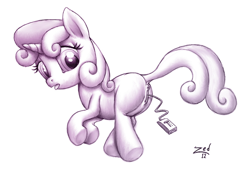 cub cutie_mark_crusaders equine female feral friendship_is_magic hair horn looking_back mammal monochrome my_little_pony pussy sex_toy solo sweetie_belle sweetie_belle_(mlp) tongue tongue_out unicorn vibrator young zed001