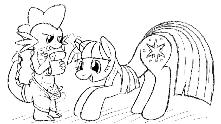 cub cutie_mark dragon duo equine female feral friendship_is_magic hair horn horse long_hair magic male mammal monochrome my_little_pony open_mouth penis plain_background pony pussy shorts smile spike_(mlp) tg-0 twilight_sparkle_(mlp) unicorn young