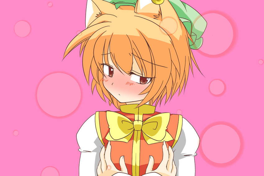 animal_ears bad_id bad_pixiv_id blush cat_ears chen jewelry kachoo short_hair single_earring solo touhou