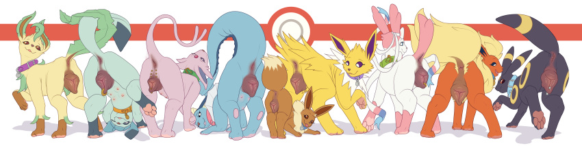 absurd_res all_eight_eeveelutions animal_genitalia animal_pussy anus canine_genitalia canine_pussy collar dipstick_tail eevee eeveelution espeon female feral flareon generation_1_pokemon generation_2_pokemon generation_4_pokemon generation_6_pokemon genital_piercing genitals glaceon group guiche_ladder guiche_piercing hi_res jolteon ladder_piercing leafeon markings nintendo pawpads perineum piercing pokemon pokemon_(species) presenting pussy pussy_piercing pussy_ring quadruped raised_tail rear_view ring_piercing smile sylveon tail tail_markings the_gentle_giant tongue tongue_out umbreon vaporeon