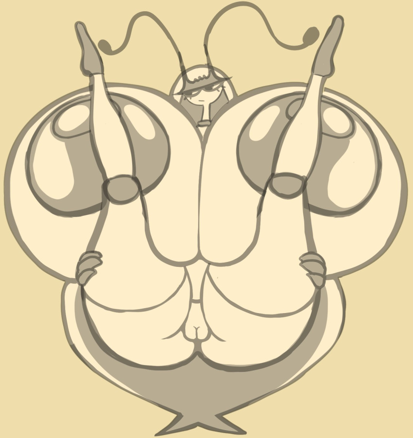 angstrom antennae_(anatomy) anthro areola big_areola big_breasts big_nipples breasts female generation_7_pokemon genitals hi_res huge_breasts hyper hyper_breasts lying monochrome nintendo nipples nude on_back pheromosa pokemon pokemon_(species) pussy solo thick_thighs ultra_beast