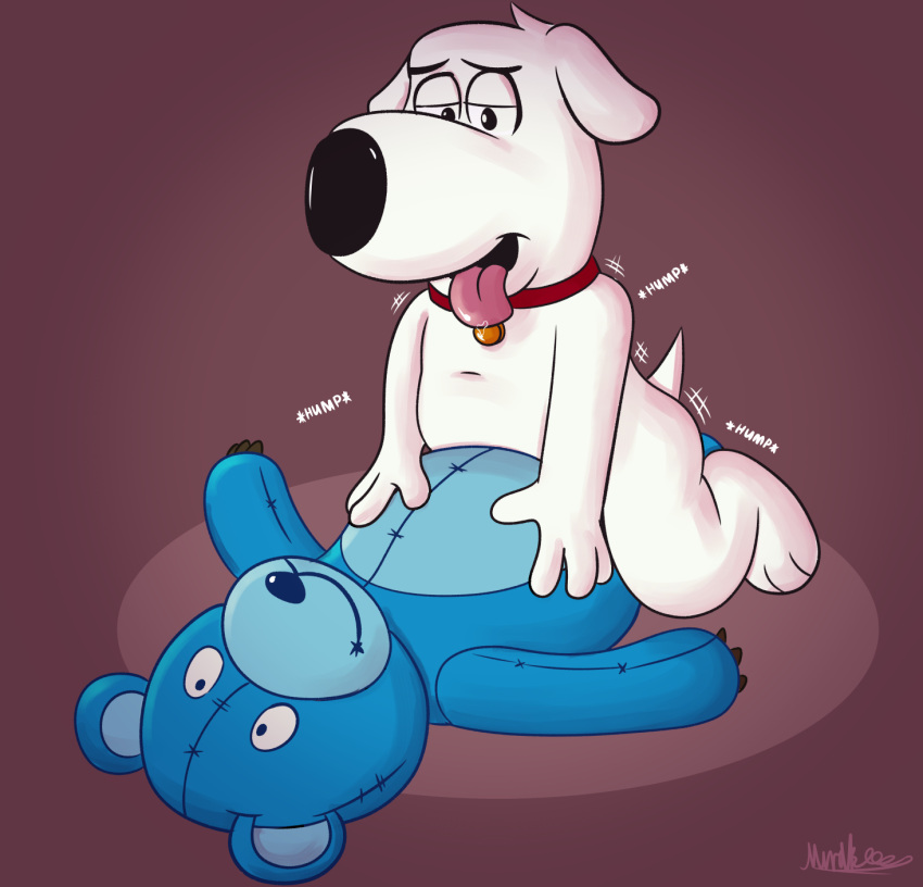 anthro bear blue_body brian_griffin canid canine canis domestic_dog family_guy hi_res humping humping_toy male mammal masturbation mirakee motion_lines plushie plushophilia seam_(sewing) solo stitch_(sewing) tail teddy_bear tongue tongue_out white_body