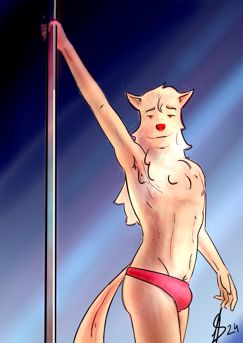 absurd_res adult_male anthro armpit bulge butt dancing dateagle hi_res male male/male mature_anthro nude pole pole_dancing solo tail