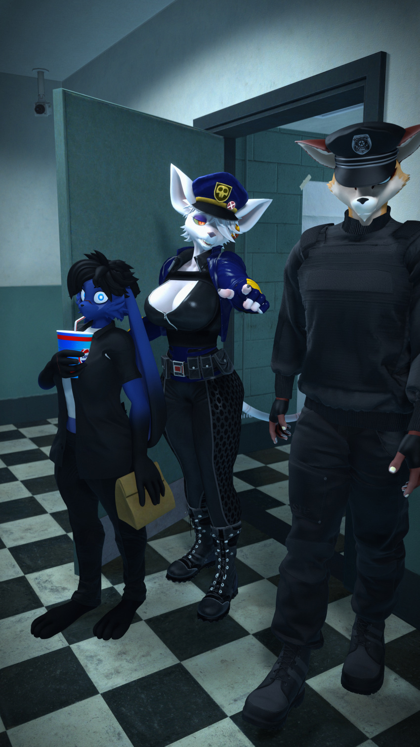 3d_(artwork) absurd_res anthro canid canine digital_media_(artwork) domi_(domibun) domibun female fox group hi_res lagomorph leporid male mammal murid murine officer_flint_(foretbwat) rabbit rat rodent source_filmmaker trio