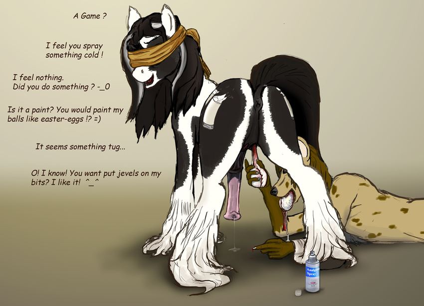 anthro anus balls bdsm castrated castration cheating claws equine erection feral friendship_is_magic gelding gypsy horse horsecock hyena lostdragon01 male my_little_pony pain-free penis plain_background precum predator predator/prey_relationship tinker