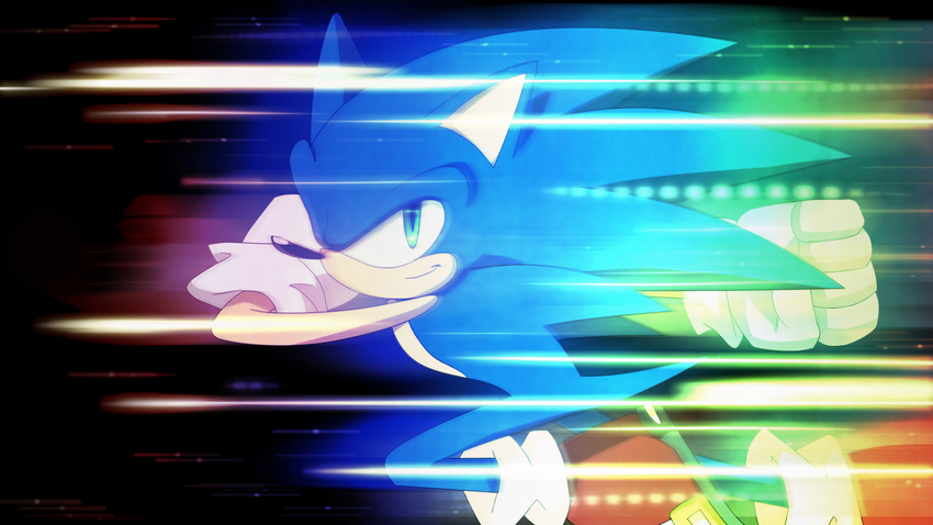 1boy blue_eyes ears fast gloves highres ladygt ladygt93 motion_blur no_humans running sega smile sonic sonic_team sonic_the_hedgehog tail