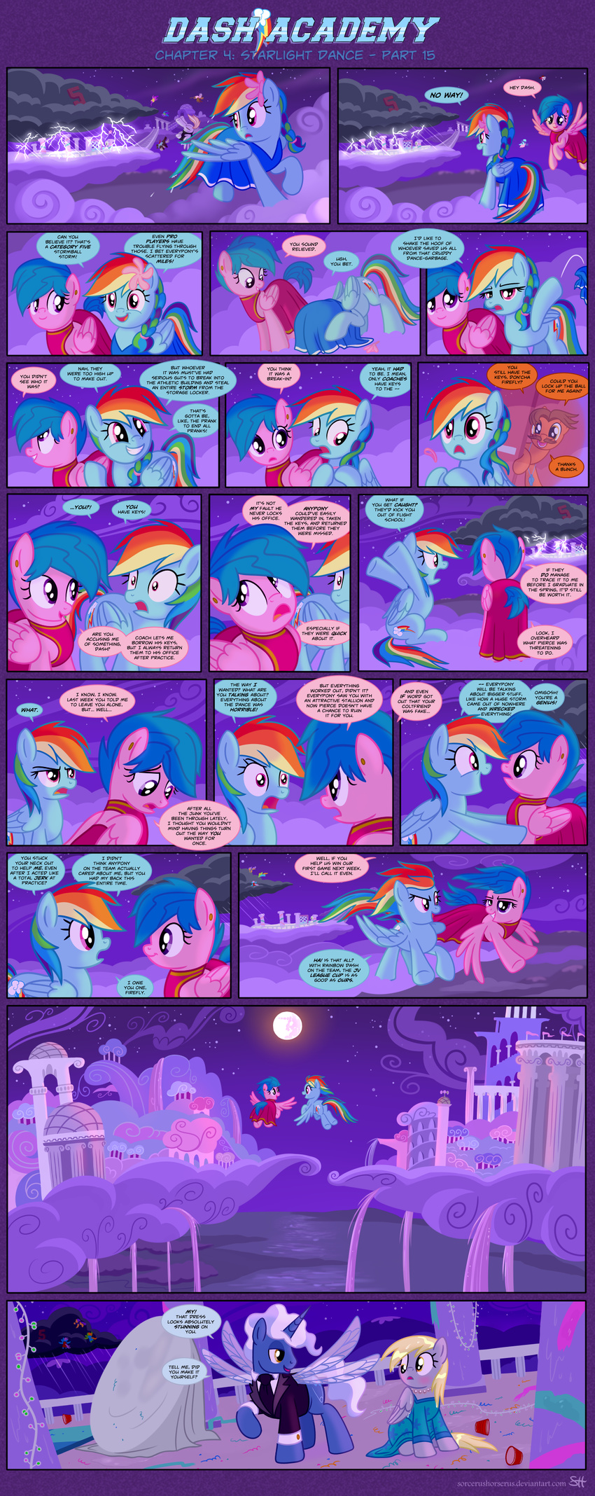 blush cloud comic cutie_mark derpy_hooves_(mlp) dialog dialogue dress ear_piercing english_text equine female feral firefly_(mlp) flashback friendship_is_magic hair horn horse male mammal multi-colored_hair my_little_pony pegasus piercing pokey_pierce_(mlp) pony purple_eyes rainbow_dash_(mlp) rainbow_hair relief sorcerushorserus text unicorn wet wings