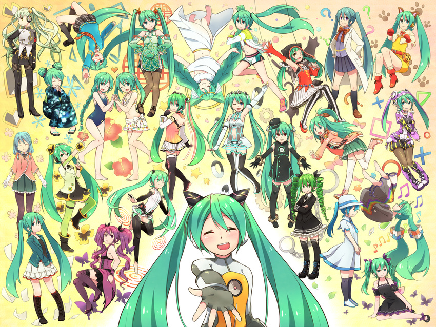 acute_(vocaloid) agitation_(module) animal_ears aqua_eyes aqua_hair bikini blue_eyes blue_hair boots cat_ears cat_food_(vocaloid) china_dress chinese_clothes dou_iu_koto_nano!?_(vocaloid) dress drill_hair eh?_ah_sou_(vocaloid) fonewearl_style_(module) freely_tomorrow_(vocaloid) goodsmile_company goodsmile_racing green_eyes green_hair hat hatsune_miku hatsune_miku_(append) highres himitsu_keisatsu_(vocaloid) japanese_clothes kamikyoku_(vocaloid) kimono labcoat long_hair monochro_blue_sky_(vocaloid) multiple_girls necktie negapoji_continues_(vocaloid) netoge_haijin_sprechchor_(vocaloid) nyanyanyanyanyanyanya!_(vocaloid) odds_&amp;_ends_(vocaloid) pantyhose phantasy_star phantasy_star_online_2 project_diva_(series) project_diva_f purple_eyes purple_hair race_queen racing_miku racing_miku_(2012) red_eyes reki_(arequa) ribbon ribbon_girl_(module) sadistic_music_factory_(vocaloid) shoes shorts skirt songover suigyoku_(module) summer_idol_(vocaloid) swimsuit swimwear_(module) thigh_boots thighhighs time_machine_(vocaloid) torinoko_city_(vocaloid) twintails unhappy_refrain_(vocaloid) very_long_hair vocaloid vocaloid_append weekender_girl_(vocaloid) wiola_magica world's_end_dancehall_(vocaloid) world's_end_umbrella_(vocaloid) yellow_eyes yukata