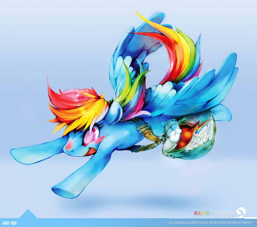 apple blue_background blue_fur blush bright colorful cutie_mark equine female feral flowing_hair flying friendship_is_magic fruit fur hair happy logo mammal multi-colored_hair my_little_pony napkit open_mouth pegasus pink_eyes plain_background purple_eyes rainbow rainbow_dash_(mlp) rainbow_hair red_apple red_tongue shadow solo tongue wings