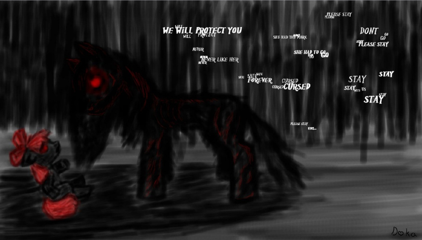 apple_bloom_(mlp) cub daelakama dark_theme dialog dialogue duo english_text equine female feral friendship_is_magic glowing glowing_eyes horse mammal my_little_pony pony red_eyes story_of_the_blanks text undead young zombie zombie_pony