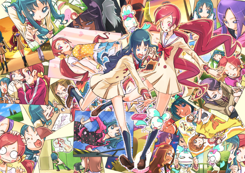 archellaura blue_eyes blue_hair chypre_(heartcatch_precure!) coffret_(heartcatch_precure!) coupe hanasaki_kaoruko hanasaki_sora hanasaki_tsubomi heartcatch_precure! highres kuroda_rumiko kurumi_erika kurumi_momoka long_hair montage multiple_girls myoudou_gakuen_high_school_uniform myoudou_gakuen_middle_school_uniform myoudouin_itsuki pink_eyes pink_hair ponytail precure professor_sabaku ribbon sakuma_toshiko sawai_naomi smile tada_kanae tsukikage_yuri twintails