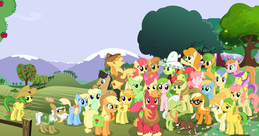 absurd_res apple_bloom_(mlp) apple_bumpkin_(mlp) apple_fritter_(mlp) apple_strudel_(mlp) applefamily applejack_(mlp) braeburn_(mlp) brother clothing cousins cowboy_hat equine family female feral friendship_is_magic golden_delicious_(mlp) grandmother granny_smith_(mlp) hat hi_res horse male mammal my_little_pony pony red_delicious_(mlp) red_gala_(mlp) sibling siblings sisters