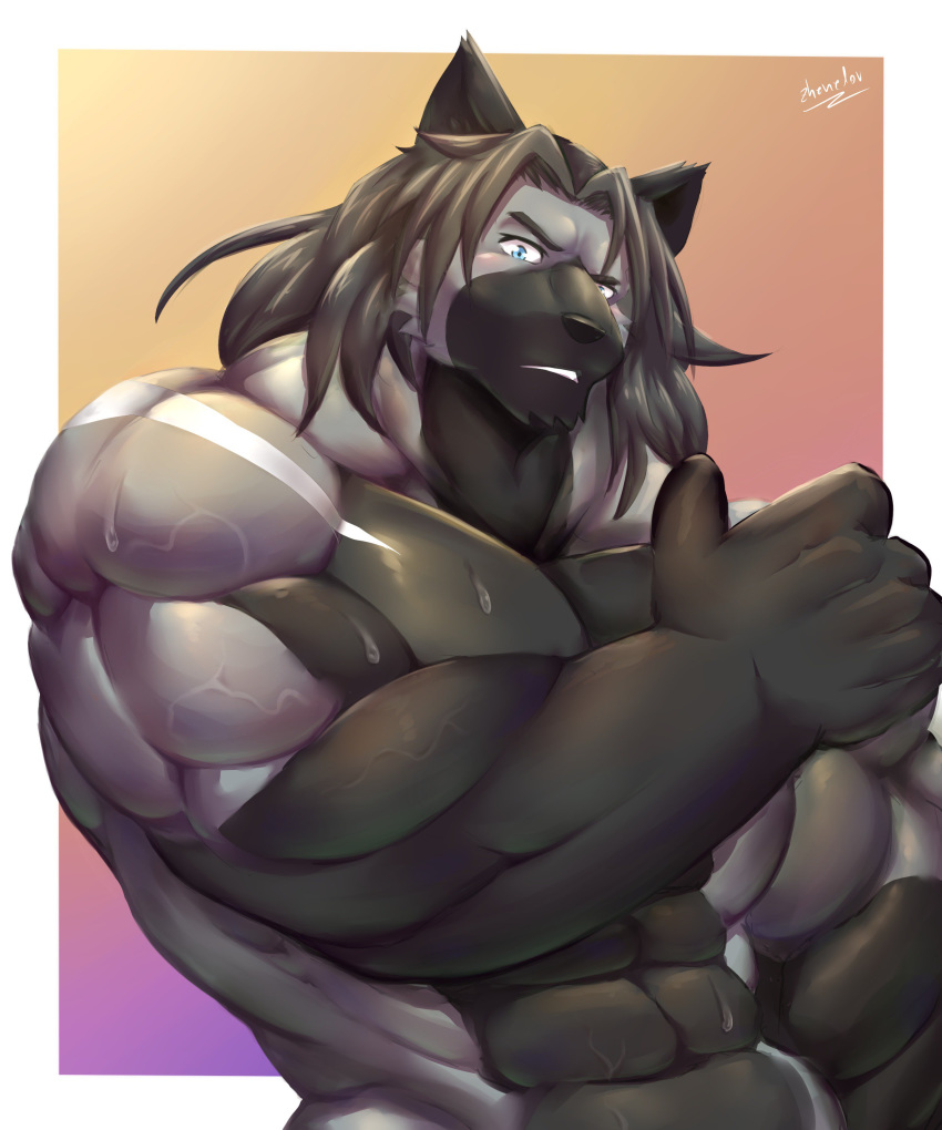 2018 abs anthro biceps big_biceps big_muscles blue_eyes canine male mammal muscular muscular_male nude pecs zhenelov