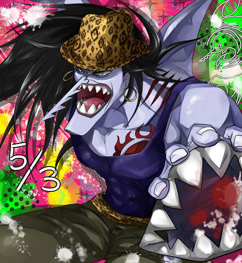 1boy arlong black-mamba black_hair hat highres male male_focus monster_boy one_piece pirate sharp_teeth solo tattoo