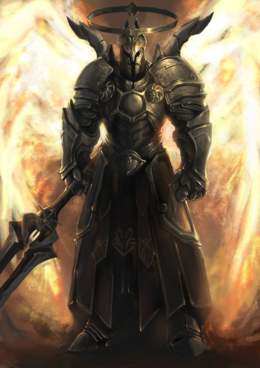 angel armor diablo diablo_3 duan_henglong energy_wings full_armor gauntlets halo helmet highres imperius knight solo sword weapon wings