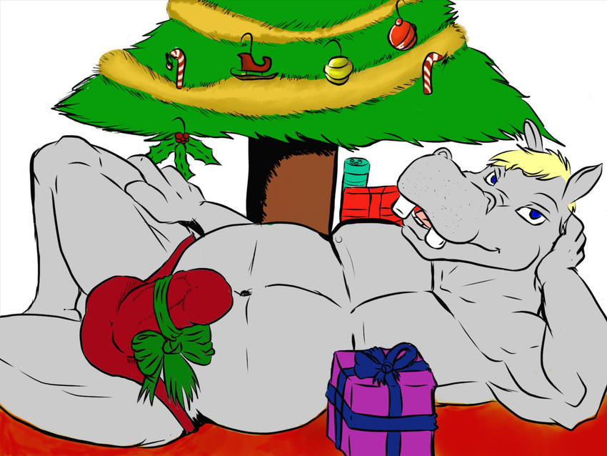 balls big_penis bow candy cane christmas color damagefox flat gift hippo holidays male penis presents solo thong tree