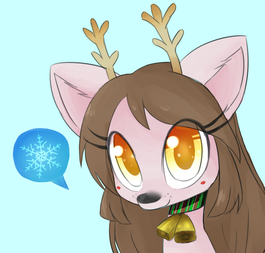 antlers bell bells blush brown_hair cervine christmas collar cute equine eviepixels female friendship_is_magic fur hair holidays horn mammal my_little_pony pink_fur piper plain_background reindeer rudolp snowflake winter