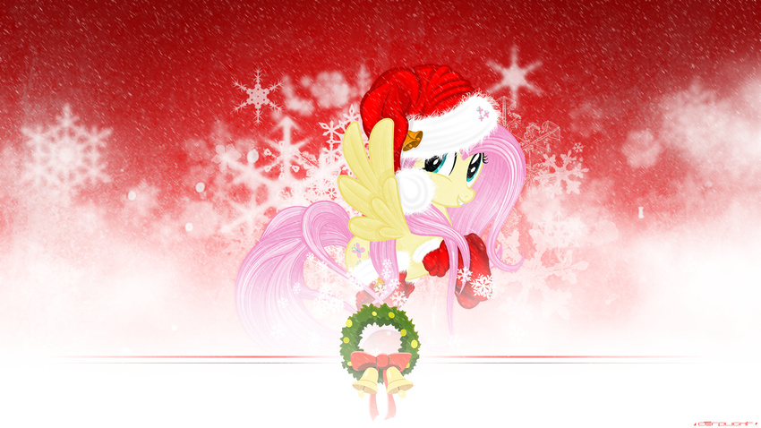 2012 bell bells blue_eyes christmas cutie_mark derplight equine female feral fluttershy_(mlp) friendship_is_magic halfdeathshadow hat holidays horse looking_at_viewer mammal mewtwo-ex my_little_pony pegasus pony santa_hat snow snowflake socks wings