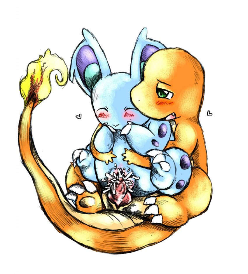 blush charmander cum cum_in_pussy cum_inside erection female knot male nidoran nidoran♀ penis plain_background pok&eacute;mon pussy straight tranquilmyst vaginal white_background