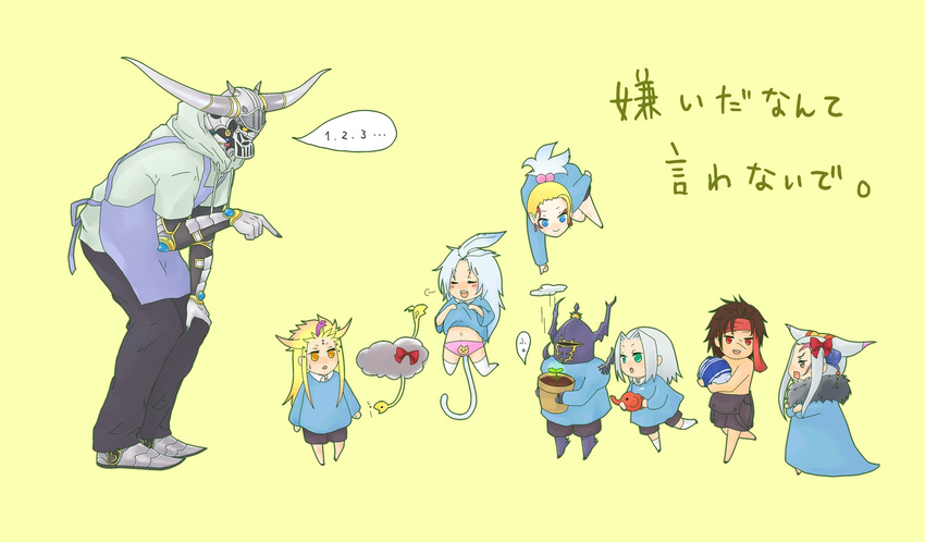 6+boys apron armor ball blonde_hair blue_eyes blush cefca_palazzo child cloud_of_darkness dissidia_final_fantasy earrings emperor_(ff2) exdeath final_fantasy final_fantasy_i final_fantasy_ii final_fantasy_iii final_fantasy_iv final_fantasy_ix final_fantasy_v final_fantasy_vi final_fantasy_vii final_fantasy_viii final_fantasy_x garland_(ff1) golbeza green_eyes highres jecht jewelry kuja long_hair multiple_boys plant potted_plant red_eyes ribbon sephiroth silver_hair snake ultimecia yellow_eyes younger