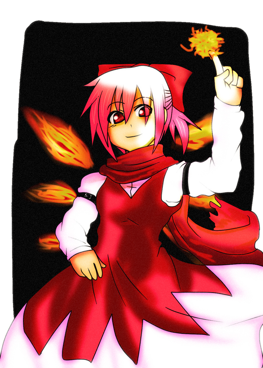 achi_cirno alternate_color bow cirno cirno-nee female fire hair_bow highres red_eyes red_hair scarf touhou