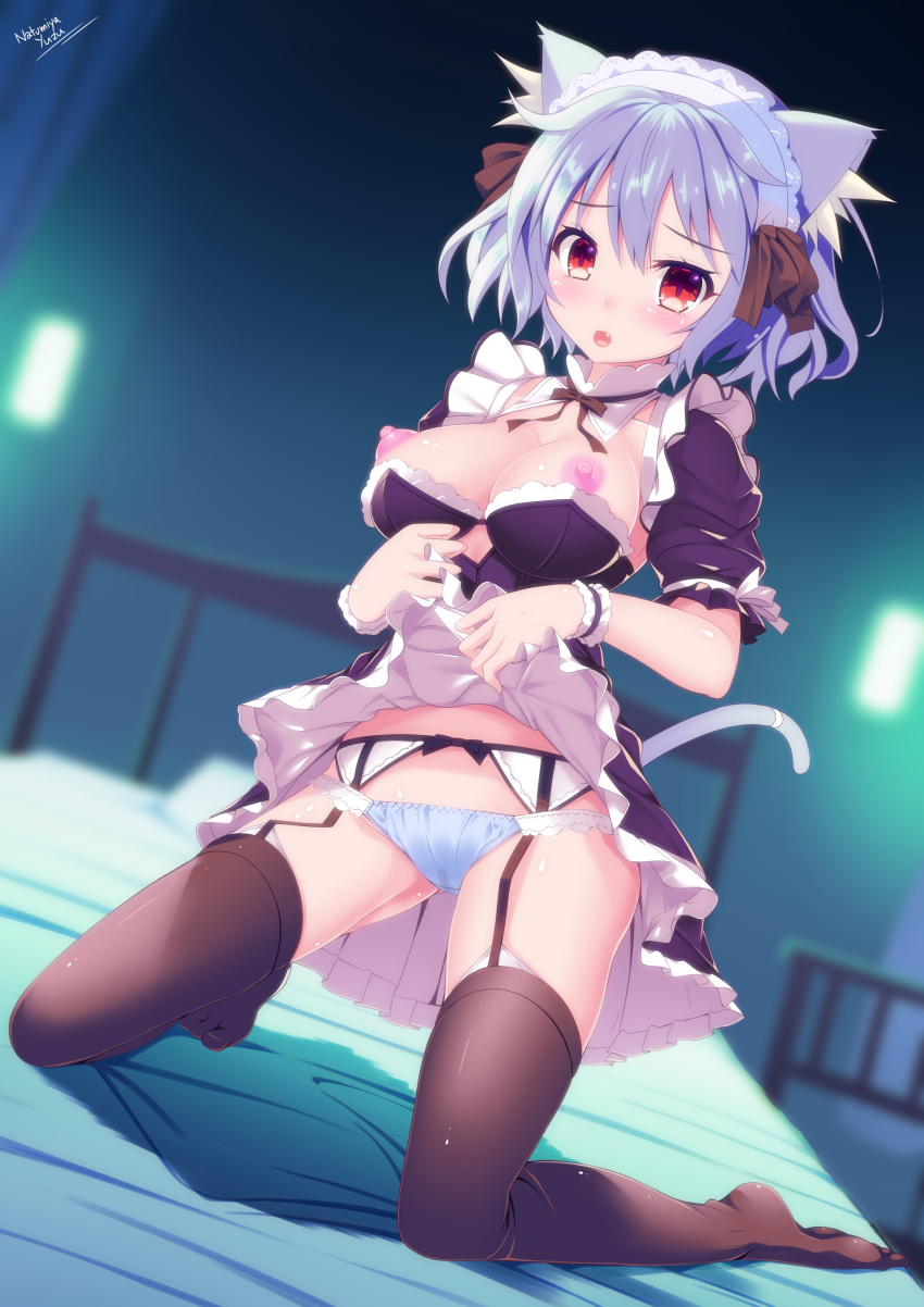 animal_ears maid natsumiya_yuzu pantsu tail thighhighs