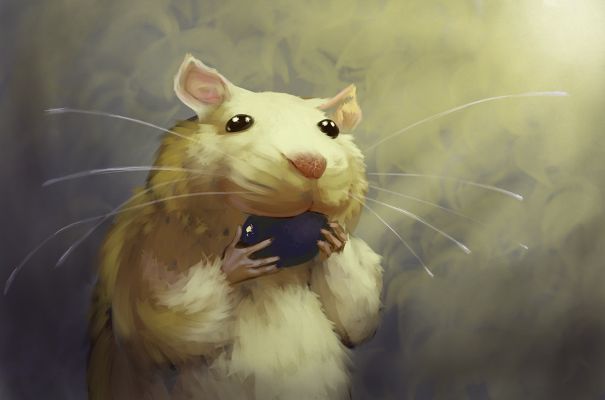 ambiguous_fruit ambiguous_gender belly black_eyes brown_fur cute digital_painting_(art) ears_up eating feral fur hamster holding mammal pink_skin rodent solo uniformvixen whiskers white_countershading white_fur yellow_fur