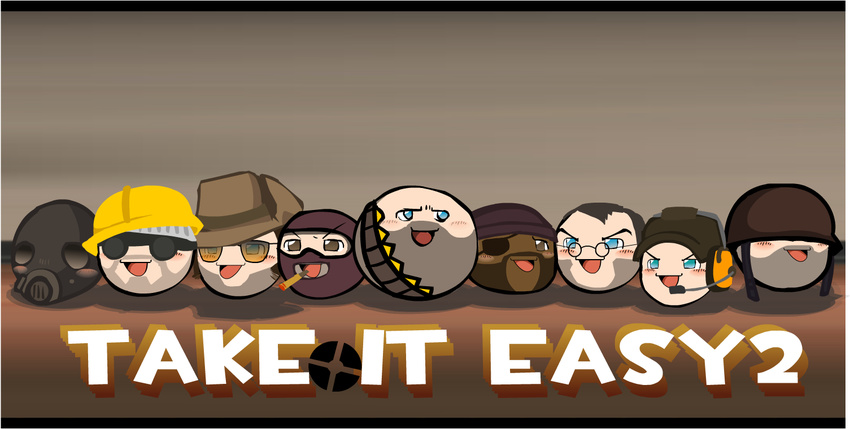 bald bandolier beard cigarette covered_eyes everyone eyepatch facial_hair gas_mask glasses goggles hardhat hat headset helmet helmet_over_eyes no_humans open_mouth parody sunglasses team_fortress_2 the_demoman the_engineer the_heavy the_medic the_pyro the_scout the_sniper the_soldier the_spy xenon_(artist) yukkuri_shiteitte_ne