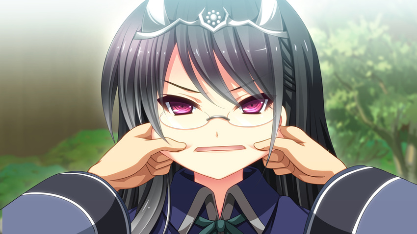 bow game_cg glasses ishida_mitsunari sengoku_hime short_hair