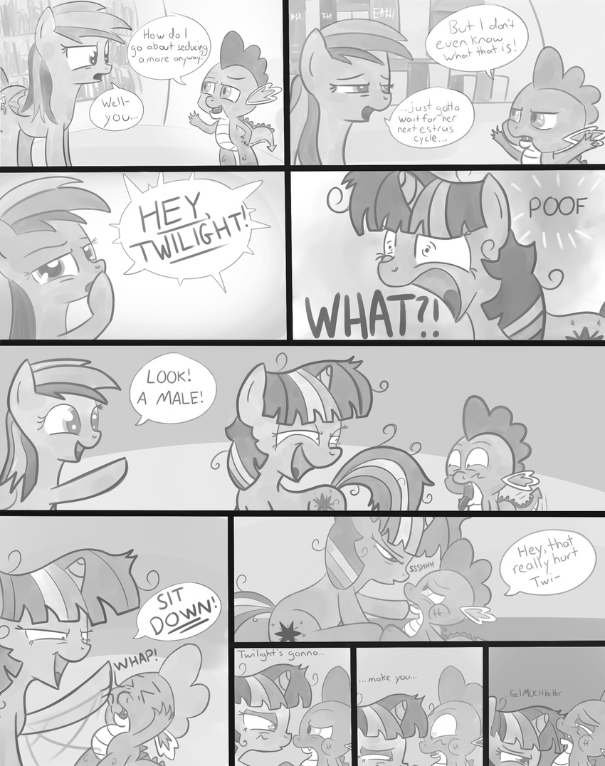 comic dialog dragon english_text equine female feral friendship_is_magic horn horse jakejoke male mammal monochrome my_little_pony pegasus pony rainbow_dash rainbow_dash_(mlp) scalie spike spike_(mlp) suggestive text twilight_sparkle twilight_sparkle_(mlp) unicorn wings