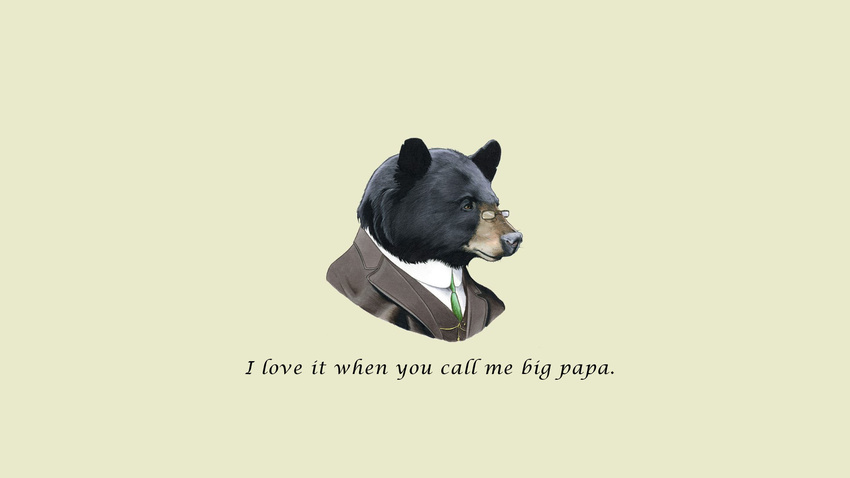 bear black_bear dialog dialogue english_text eyewear fancy glasses humor male mammal necktie plain_background suit text unknown_artist white_background