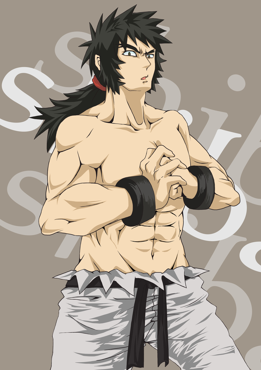 absurdres black_eyes black_hair bracelet elite_four game_freak highres jewelry muscle muscles pokemon ponytail shiba_(pokemon) shirtless_(male) solo