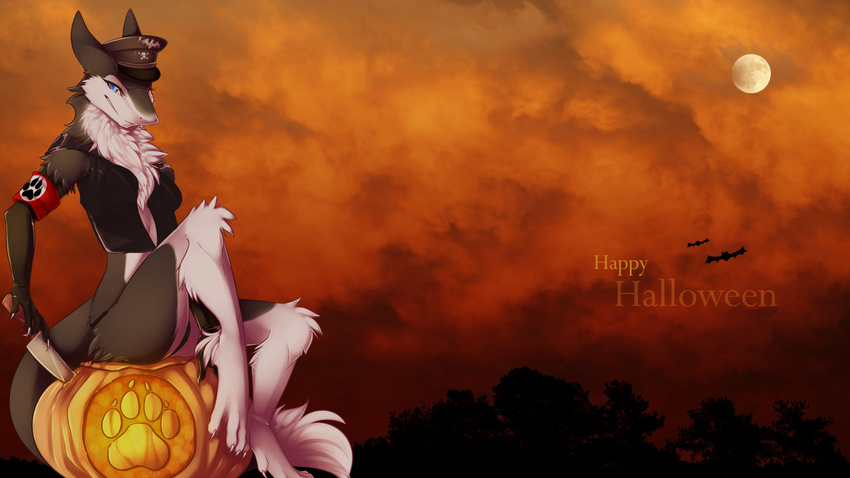 bat blue_eyes edit female halloween hard holidays knife mammal moon nazi paws pumpkin sergal tree unknown_artist valkyria vest