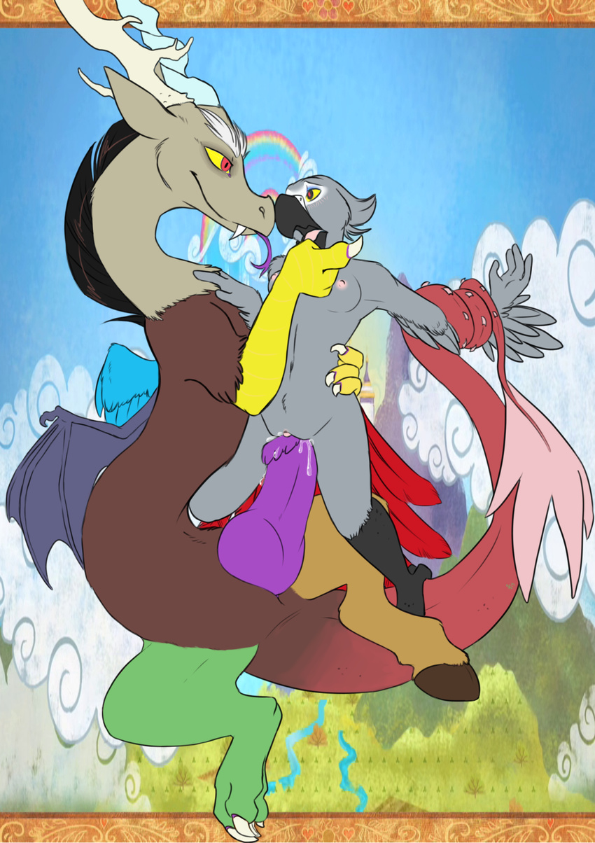 antlers avian big_penis bird breasts discord_(mlp) draconequus dragon duo female friendship_is_magic fur grey_fur horn iko interspecies knot male my_little_pony nipples penetration penis pussy red_eyes sex size_difference straight tongue vaginal vaginal_penetration wings