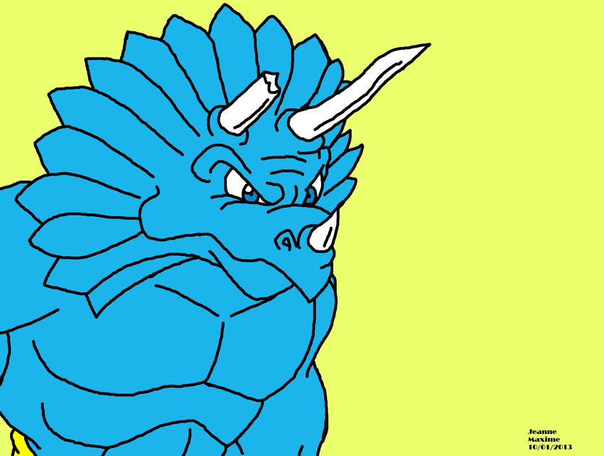 anthro biceps blue_skin dinosaur extreme_dinosaurs horn male maxime-jeanne muscles pecs pose reptile sauropod scales scalie solo spike_(extreme_dinosaurs) triceratops