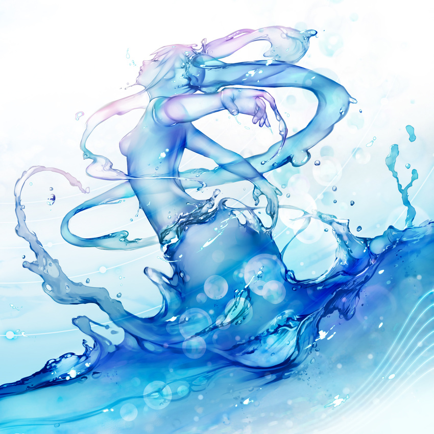 breasts closed_eyes goo_girl hands hatsune_miku highres long_hair medium_breasts monster_girl sae_(revirth) sideboob solo transparent twintails very_long_hair vocaloid water