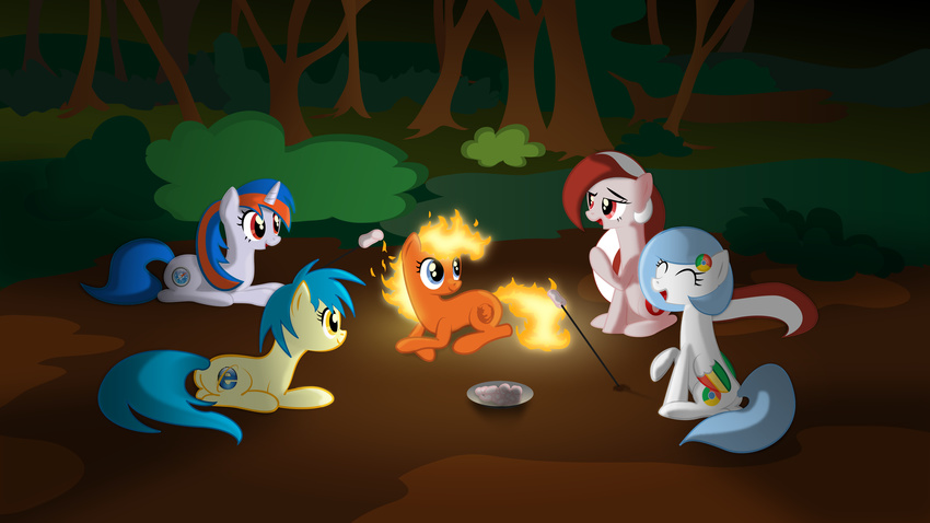 blue_hair cutie_mark equine eyes_closed female feral fire firefox forest friendship_is_magic google_chrome green_eyes hair horn horse internet_explorer mammal marshmallow my_little_pony opera outside parallaxmlp pegasus plate pony red_eyes safari stick tree two_tone_hair unicorn wings yellow_eyes