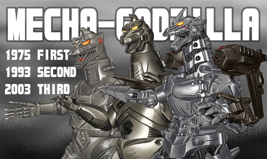 bolt cannon cyborg daikaiju daikaijuu drill epic giant_monster giant_robot godzilla godzilla_(series) incarnations kaijuu kiryu mecha mechagodzilla missiles monster multiple_persona robot rocket_pack tail toho_(film_company) yellow_eyes