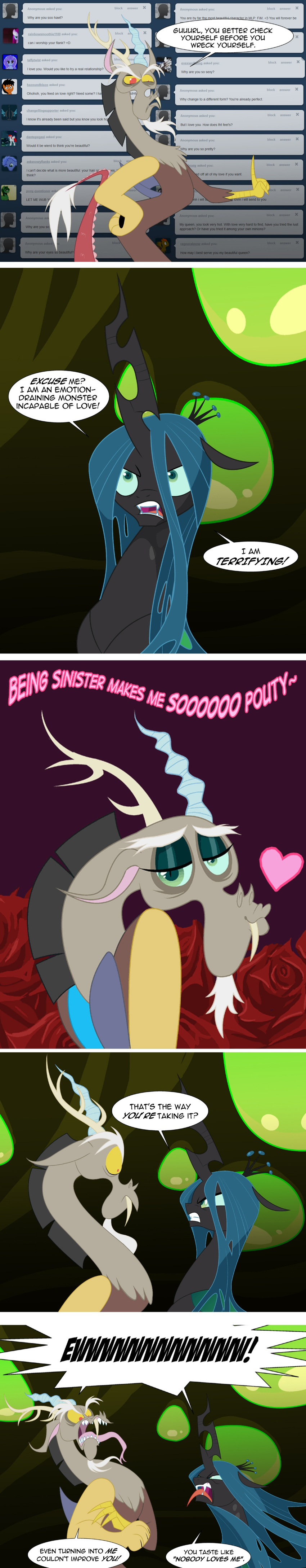 discord_(mlp) disgust female friendship_is_magic male my_little_pony peachiekeenie queen_chrysalis_(mlp) tarajenkins