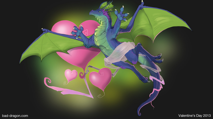 &lt;3 16:9 2013 abstract_background ambiguous_gender bad_dragon claws day_narse_heart_species:dragon_narse_bad dragon feral green_eyes green_scales hearts hearts_dragon_wings_valentine's hi_res holidays love_pink narse solo spread_wings valentine's_day violet_body wallpaper wings