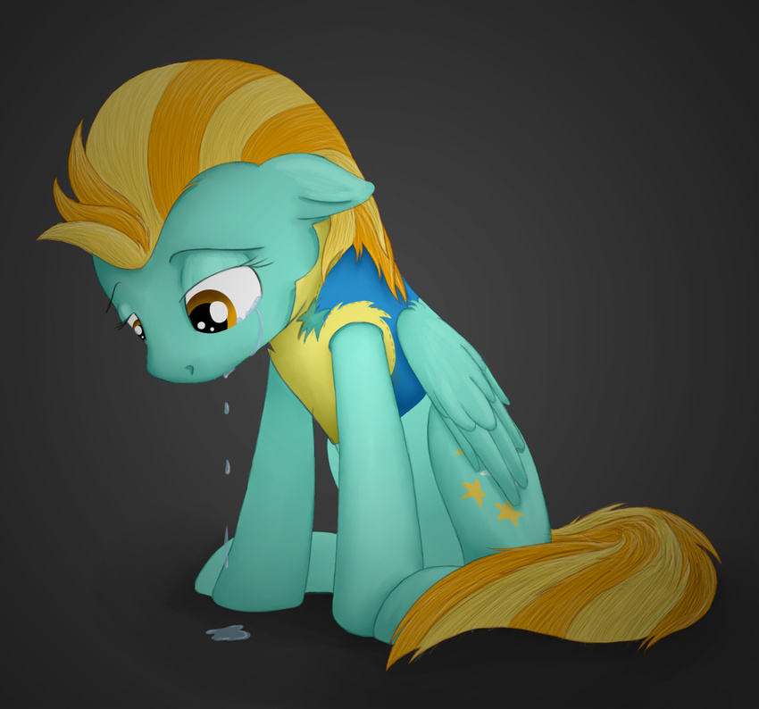 2012 brown_eyes crying cutie_mark equine friendship_is_magic hair high-roller2108 lightning_dust_(mlp) my_little_pony orange_hair pegasus rip sad sitting skinsuit solo tears two_tone_hair upset wings