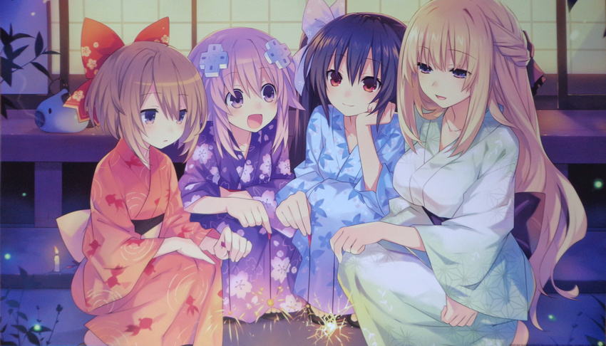 blanc choujigen_game_neptune neptune noire tsunako vert yukata