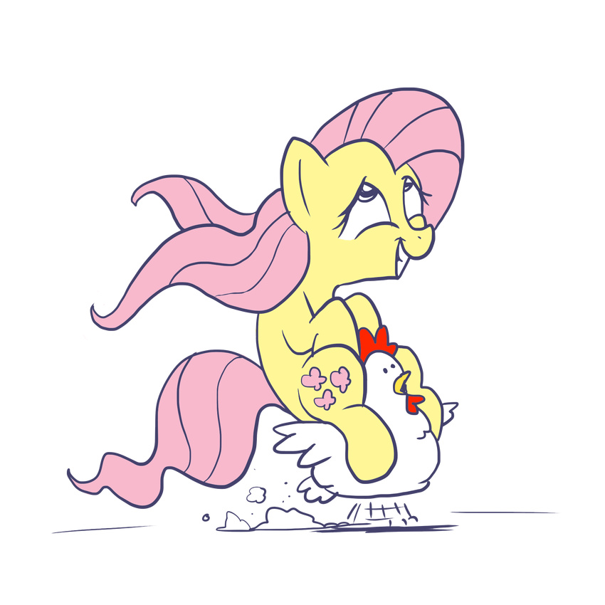 alpha_channel avian bird chicken cutie_mark docwario duo equine female feral fluttershy_(mlp) friendship_is_magic fur grin hair horse humor mammal my_little_pony pink_hair plain_background pony riding size_difference transparent_background yellow_fur