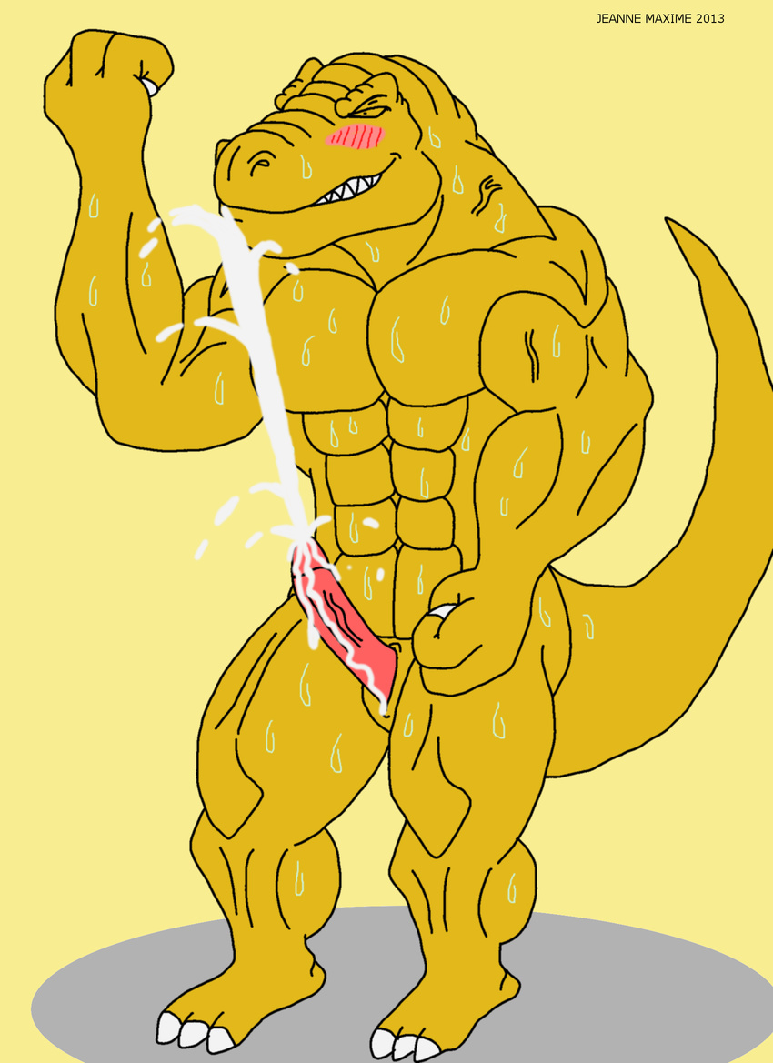 abs anthro biceps cum cum_on_penis cum_string cumshot dinosaur erection extreme_dinosaurs eyes_closed male maxime-jeanne muscles nude orgasm pecs penis pose reptile scales scalie sheath solo t-bone_(extreme_dinosaurs) theropod tyrannosaurus_rex